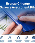 Hands inserting a Bronze Chicago Screw from the Badass Bronze Chicago Screws And Leather Rivets Fastener Kit.