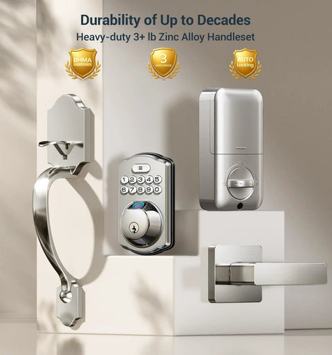 Smooth Keyless Entry Into The House Daily Without Breaking A Sweat Thanks To This Biometric Fingerprint Deadbolt Lock Featuring A Robust Nickel Handle Set For Lightning Fast Pin Code Access And Zero Headaches Down The Road
