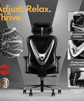 Ergonomic Mesh Office Chair With 3D Lumbar Support And 3D Armrests, V Shaped Back, Height And Tilt Adjustable, in black