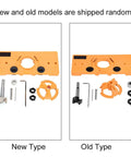 New Type orange 35mm concealed hinge jig drill guide kit in engineering plastic with base plate and bits.
Old Type orange 35mm concealed hinge jig drill guide kit in engineering plastic with base plate and bits.
