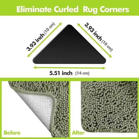 Illustration of triangle 12 Pack Non Slip Rug Grippers For Hardwood Floors Tile Concrete And Marble with before and after use images