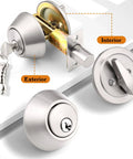 Keyed Alike Single Cylinder Deadbolt Set Brushed Nickel Two Pack With Three Keys Each Anti Theft Interior And Exterior Door Hardware