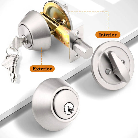 Keyed Alike Single Cylinder Deadbolt Set Brushed Nickel Two Pack With Three Keys Each Anti Theft Interior And Exterior Door Hardware