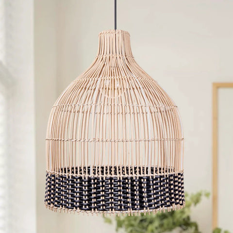 Rattan Pendant Light One Light Handwoven Boho Chandelier With Coastal Wicker Vibe Hanging Ceiling Fixture for indoor use