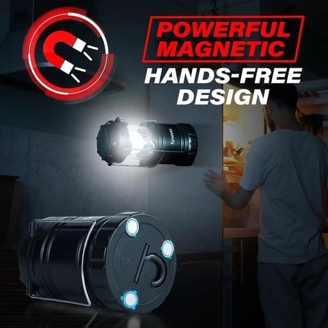 4 Pack Solar Camping Lanterns Rechargeable LED with USB Solar and AA Battery Power Bank showing magnetic base