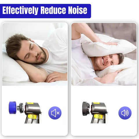 Image showing man sleeping and another covering ears, highlighting noise reduction of Motor Rear Cover And Rear Filter Kit For V7 And V8 Vacuum Cleaners Easy Install Replacement HEPA Filter And Motor Cover Includes One Rear Cover And One Rear Filter No Fuss Fit For Quick Cleanups And Peak Suction.