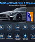 Bluetooth OBD2 Scanner For iPhone iOS Android Windows Car Code Reader With Live Data Check Engine Light Auto Diagnostic Tool OBDII Adapter Vehicle Performance Test Reset Compatible With Most OBDII Cars image showing scanner and icons.