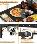 Outdoor Pizza Oven Table With Topping Station And Prep Cart For Blackstone Griddles with seasoning tray and storage.