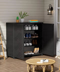 All Weather Indoor And Outdoor Storage Cabinet Waterproof Plastic Box Black 34 Inch By 15 Inch By 34 Inch With Two Shelves For Garden Balcony And Bathroom DIY Ready Easy Open Durable shown in a room.