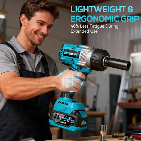 Half Inch Cordless Impact Wrench With 900 Ft Lbs Torque, 1200 Nm Brushless Motor, 2300 RPM, LED Light, Two 4Ah Batteries, Four Sockets, Variable Speed Power Tool For Car Lug Nut Removal And Tire Jobs, with ergonomic grip