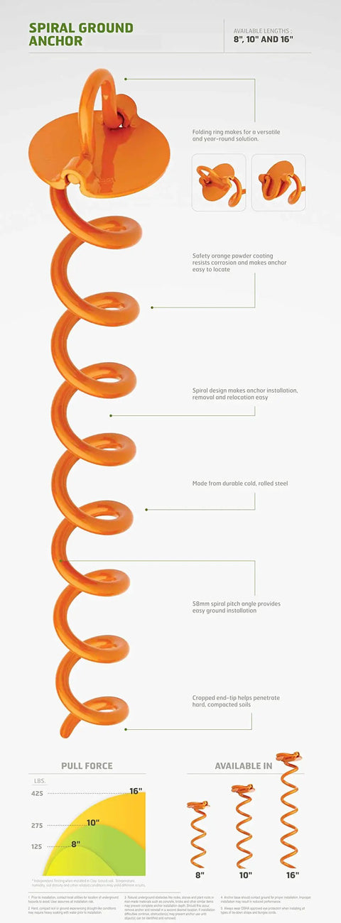 Heavy Duty 8 Inch Spiral Ground Anchor With Folding Ring Screw In Steel For 125 Lb Pull Weatherproof Powder Coated Orange Tie Down Anchor For Flags Banners Tents Lawn Furniture Canopies Tarps And More