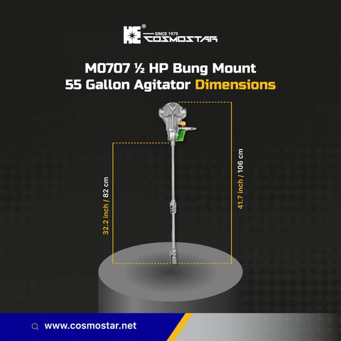 Half HP Bung Mount Pneumatic Agitator For 55 Gallon Drums Barrel Mixer With Air Bracket dimensions illustration