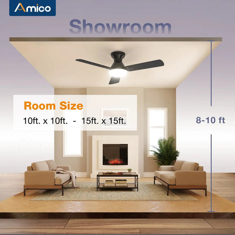 Room with 2 Pack 42 Inch Ceiling Fans With Lights Low Profile Flush Mount Remote Control Dimmable Reversible 3CCT