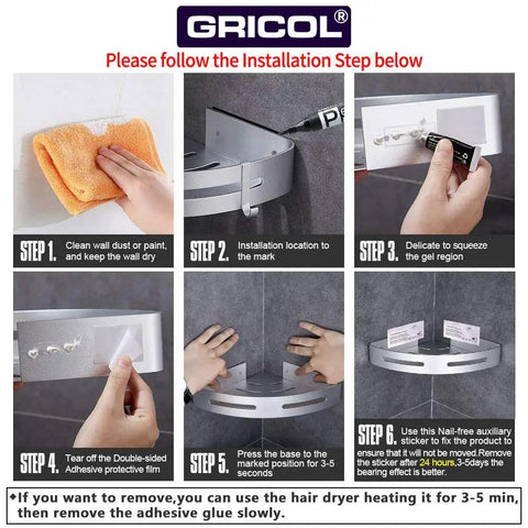 Step-by-step installation of Corner Shower Caddy 2 Pack Adhesive Wall Mounted Basket Organizer For Bathroom And Kitchen