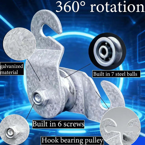 6 Pack Beefy Small Single Pulley Block Wheels With Bearings Open Close Load Up To 180 Lb Galvanized Aluminum Zinc Construction Heavy Duty Cable Pulley Set For Lifting And Rigging hook bearing pulley, galvanized, 360 rotation