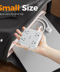 Sleek Flat Surge Protector Power Strip Featuring Ace Usb C Fast Charging Ports And Four Heavy Duty Outlets for on-the-go use in hand.