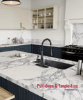 Matte Black Kitchen Faucet With Pull Down Sprayer Single Handle High Arc Three Function Waterway on marble countertop