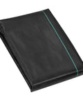 Folded Heavy Duty 4x100 Ft Woven Weed Barrier Landscape Fabric for Landscaping and Driveways, black with green stripe.