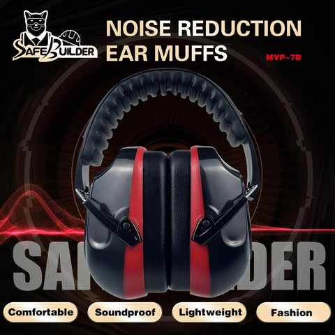 Front view of noise reduction ear muffs with POM headband, SNR 33dB, NRR 26dB, for industrial use.