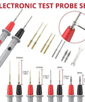 25 Piece Silicone Multimeter Leads Kit With Replaceable Probes CAT III 1000V 20A, detail view of various test probe sizes.