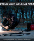 Welder using Heavy Duty 50 Foot Welder Extension Cord 40 Amp 8 AWG NEMA 6 50 3 Prong for MMA welding outdoors