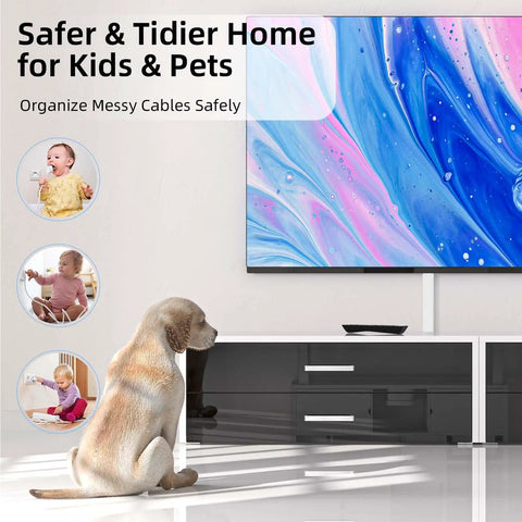 Large TV with 34 Inch Cord Hider For Walls And TVs Paintable Cable Cover concealing wires, safe for kids and pets, UL94 V-0 Flame Retardant