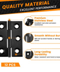 Bulletproof 12 Pack Stainless Steel Mini Folding Butt Hinges Slick Low Profile Design Smooth Quiet Glide Hardened Steel Base Tight Fit Cabinet Door Hardware Solutions, detailed view of hinge features.