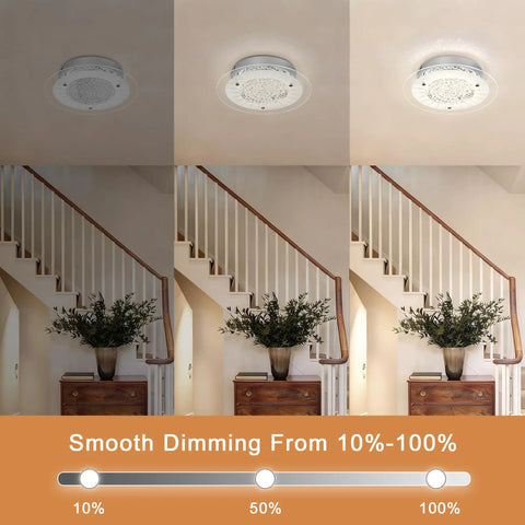 Crystal Ceiling Light Fixture Dimmable LED 11 Inch Flush Mount with dimming options shown in hallway setting