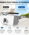 Slick Heavy Duty Photochromic Polarized Safety Glasses With Impact Resistant Lenses For Outdoor Work Featuring Smooth Transition Shades And Dead Serious Anti Glare Protection In Classic Grey, showcasing indoor to outdoor adaptation.