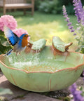 Outdoor Ceramic Bird Bath Built To Last 10.1 Inch Ground Bowl Weather Resistant Garden Bird Bath with bird splashing