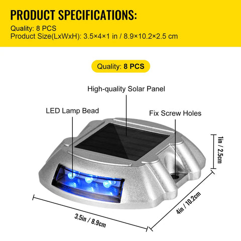 Diagram of Blue Solar Deck Lights 8 Pack Wireless Waterproof Pathway Garden Step Lights With 6 LEDs For Decks Driveways Walkways And Steps