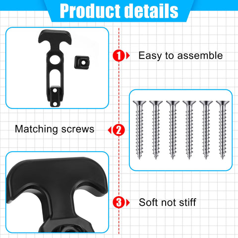 2 Pack Flexible Rubber Draw Latches With Stainless Steel Screws T Handle Hasp For Hood Cooler Tool Cabinet Boat Compartments And Cargo Boxes Black Built Tough Durable shown with screws and components details