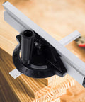 Heavy Duty Aluminum Alloy Table Saw Miter Gauge With Dead Straight Accuracy And Smooth Telescoping Arms For Rock Solid Cut Line Alignment And No Fuss DIY Woodworking on wood surface.