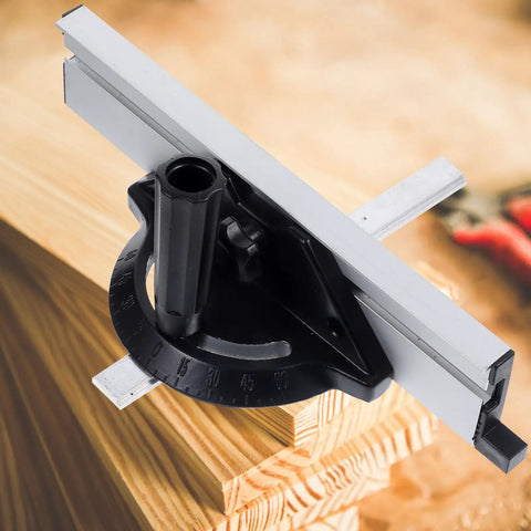 Heavy Duty Aluminum Alloy Table Saw Miter Gauge With Dead Straight Accuracy And Smooth Telescoping Arms For Rock Solid Cut Line Alignment And No Fuss DIY Woodworking on wood surface.