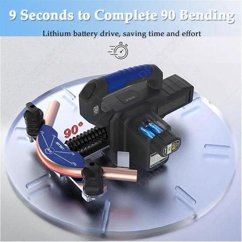 Knockout Cordless Tube Bender For Copper And Aluminum Tubing One Button Hvac Plumbing Diy Tool Battery Powered, showing 90-degree bend.