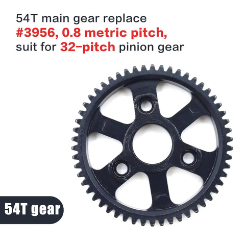 54T Hardened Steel Spur Main Gear For 1 Tenth Scale Traxxas Slash Stampede Rustler E-Revo 2WD 4x4 Jato Hoss Bandit 3956 Replaces Zero Point Eight Mod Pitch Compatible With Thirty Two Pitch Pinions