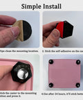 Installation steps for Stick On Mini Caster Wheels 8 Pack Low Profile Swivel Casters showing adhesive and mounting process.