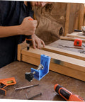 Pocket Hole Jig Handy Woodworking Tool For DIY Carpentry Easy To Use For Cabinets And Furniture Assembly with blue drill guide.