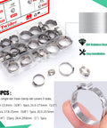 Rugged Pro Grade PEX Cinch Clamps Kit 5 Size 3/8 1/2 3/4 5/8 1 Inch Stainless Steel Crimp Rings for PEX Pipe Fittings Easy Install Single Ear Hose Clamps Kit