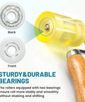 NuIth 3-in-1 auto car sound-deadening roller with yellow PU roller and wooden handle (front view)