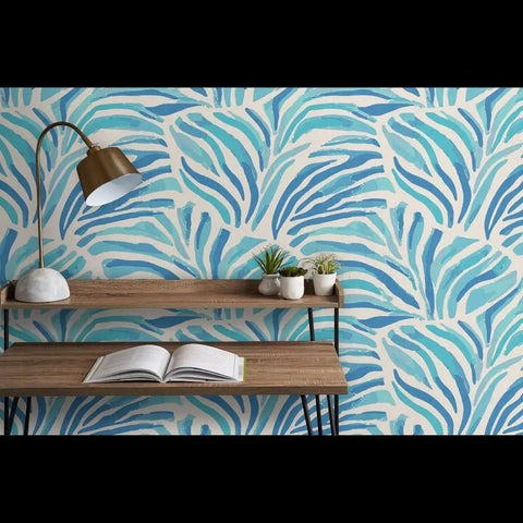 Modern Animal Print Pvc Free Professional Wallpaper Featuring Smooth Matte Linen Finish Built Like A Tank For Busy Households Quick Paste To Paper Install For Your Ultimate Room Refresh with blue lines on white background.