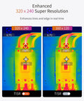 Enhanced 320x240 infrared thermal images comparing super resolution on the Infrared Thermal Camera FI160S for inspections.
