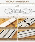 Dual Row Ceiling Mount Curtain Track System For Sheer And Blackout Drapes, Aluminum White Adjustable 9 To 12 Feet, Custom Fit With Easy Install For Home, Hotel, And Hospital Spaces. Product dimensions and installation steps