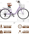Foldable 26 Inch Beach Cruiser Bicycle For Women And Adults With 7 Speed Shifting, dimensions, and features overview