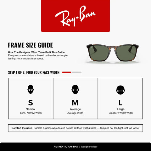 RB4187 Chris Square Sunglasses Unisex 54 mm Light Havana Frame With Dark Green Lenses UV 100 Percent Protection sizing chart