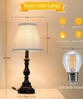 Sleek Black Table Lamps Set of 2 For Living Room And Bedroom Touch Control Nightstand Lamps with dimensions and features.