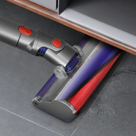 Soft Roller Cleaner Head For V10 V11 V8 V7 V15 Vacuum Cleaners on tile floor capturing dust, showing durable swivel fit.