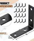 100 Pcs 2 Inch Corner Brackets Set Steel L Shaped Right Angle Braces With Zinc Plating Four Hole Design Includes Screws Black