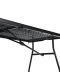 Underside view of Heavy Duty Portable Folding Table 6 Foot for Indoor Outdoor Parties with black metal frame and fold in half design