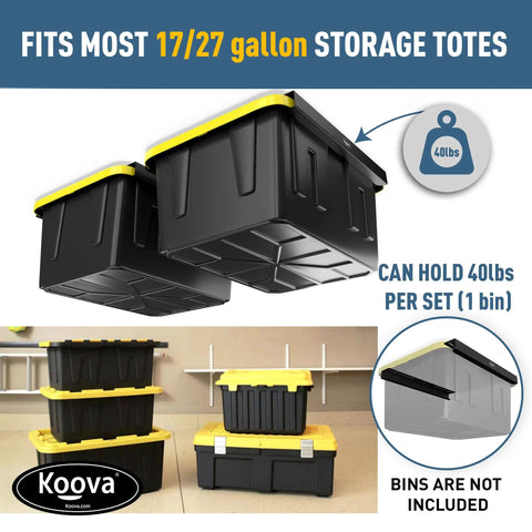 Overhead Garage Storage Rack For Two Bins With Adjustable Width And 80 Pound Capacity DIY Safe Ceiling Mount Easy Install
